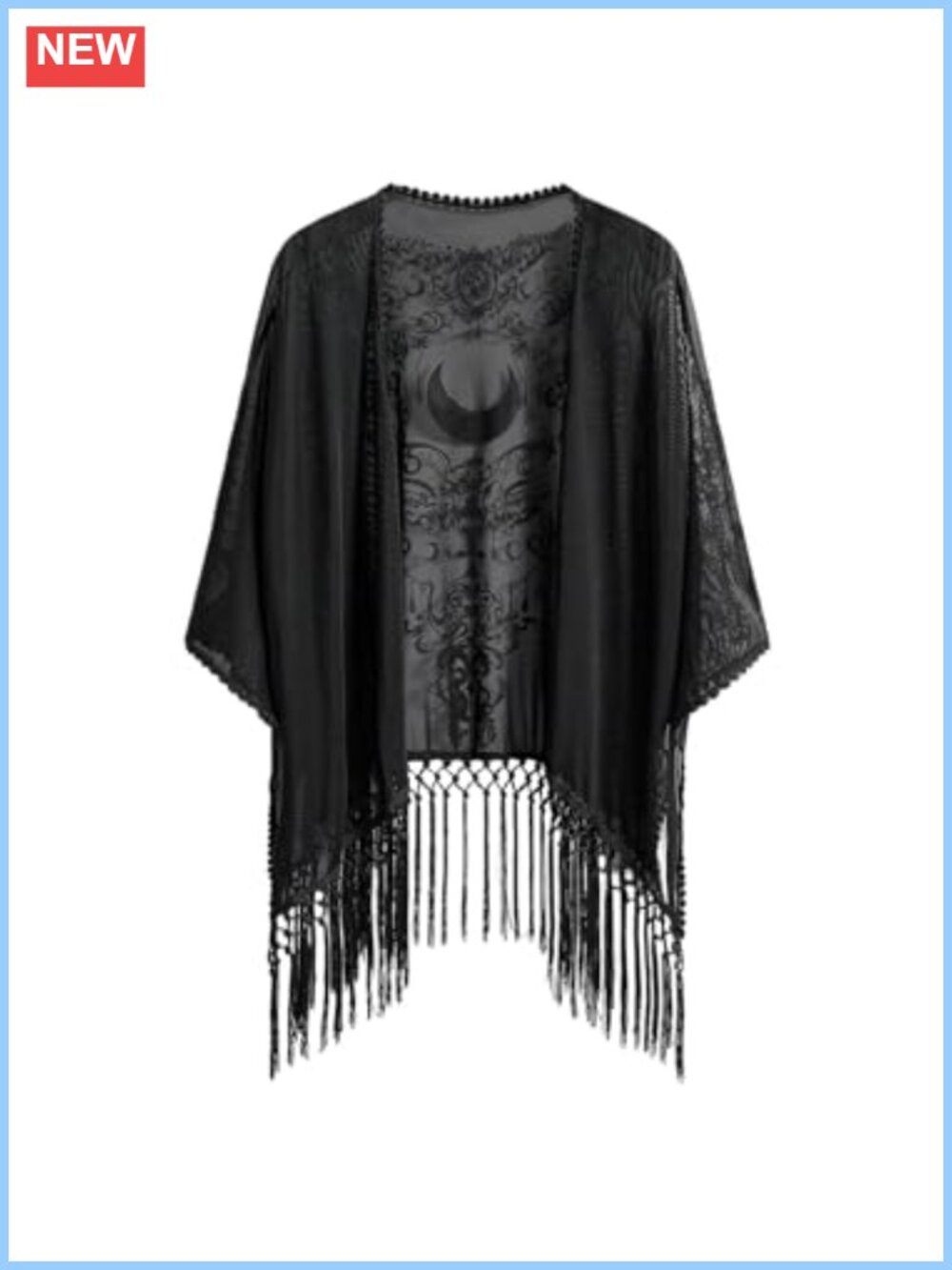 Sheer Mesh Fringe Kimono Swim Cover Up Lightweight Cardigan
